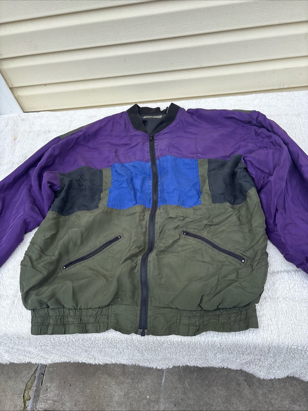 Robert Graham Purple, Olive & Blue Colorblock Bomber Jacket and pants